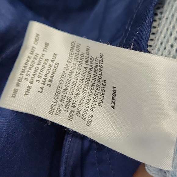 Adidas Navy & Light Blue Stripes Full Zip Windbreaker Jacket medium - Picture 8 of 10